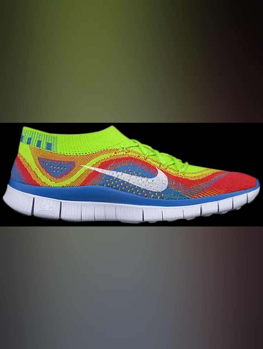 Nike Free Flyknit+ - Electric Green / White - Bright Crimson - Blue Glow. Rare